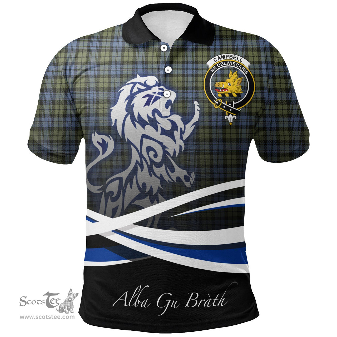 Scottish Campbell Faded Clan Crest Tartan Polo Shirt - Blue Scotland Lion, Tartan Plaid Polo Shirt Scottish Plaid Tartan Plaid - ScotsTee - scotstee.com