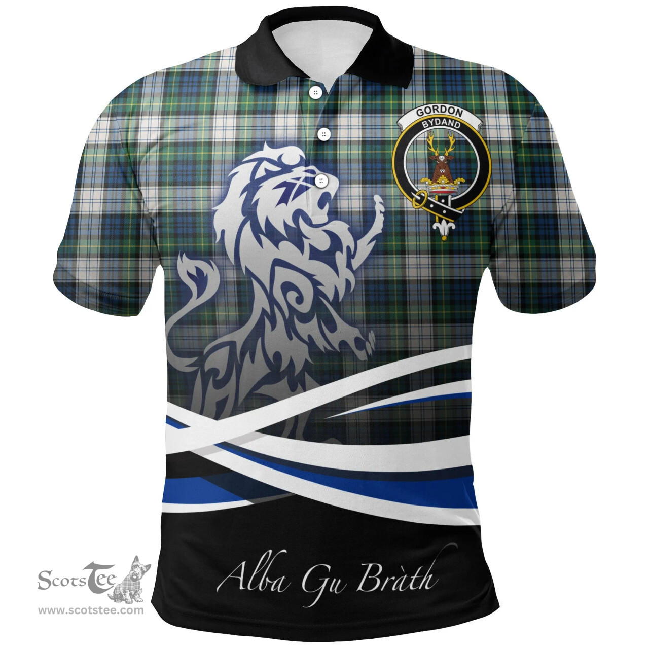 Scottish Gordon Dress Ancient Clan Crest Tartan Polo Shirt - Blue Scotland Lion, Tartan Plaid Polo Shirt Scottish Plaid Tartan Plaid - ScotsTee - scotstee.com