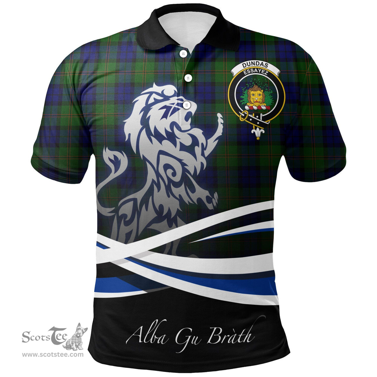 Scottish Dundas Modern Clan Crest Tartan Polo Shirt - Blue Scotland Lion, Tartan Plaid Polo Shirt Scottish Plaid Tartan Plaid - ScotsTee - scotstee.com