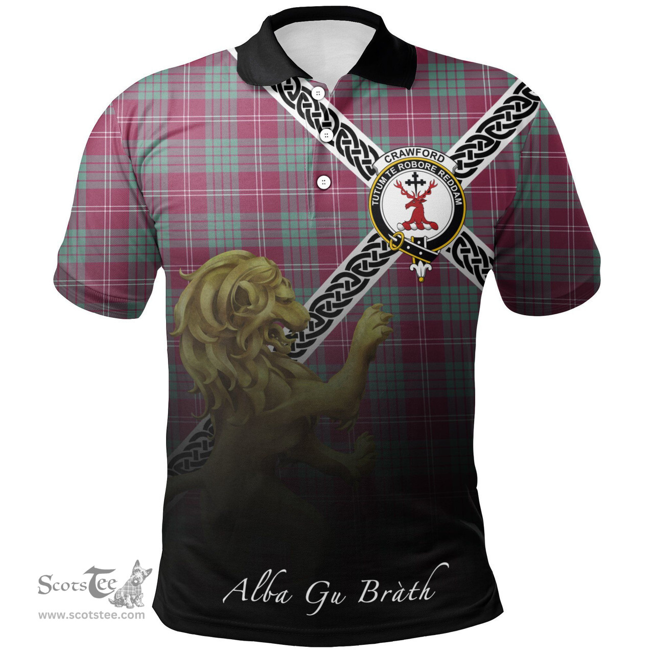 Scottish Crawford Ancient Clan Crest Tartan Polo Shirt - Celtic with Scotland Lion, Tartan Plaid Polo Shirt Scottish Plaid Tartan Plaid - ScotsTee - scotstee.com