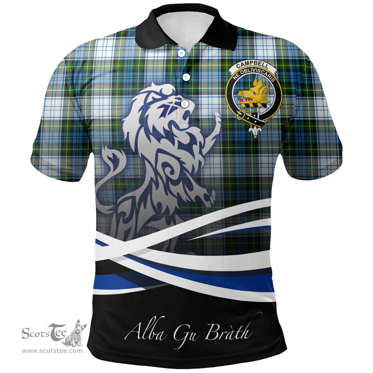Scottish Campbell Dress Clan Crest Tartan Polo Shirt - Blue Scotland Lion, Tartan Plaid Polo Shirt Scottish Plaid Tartan Plaid - ScotsTee - scotstee.com
