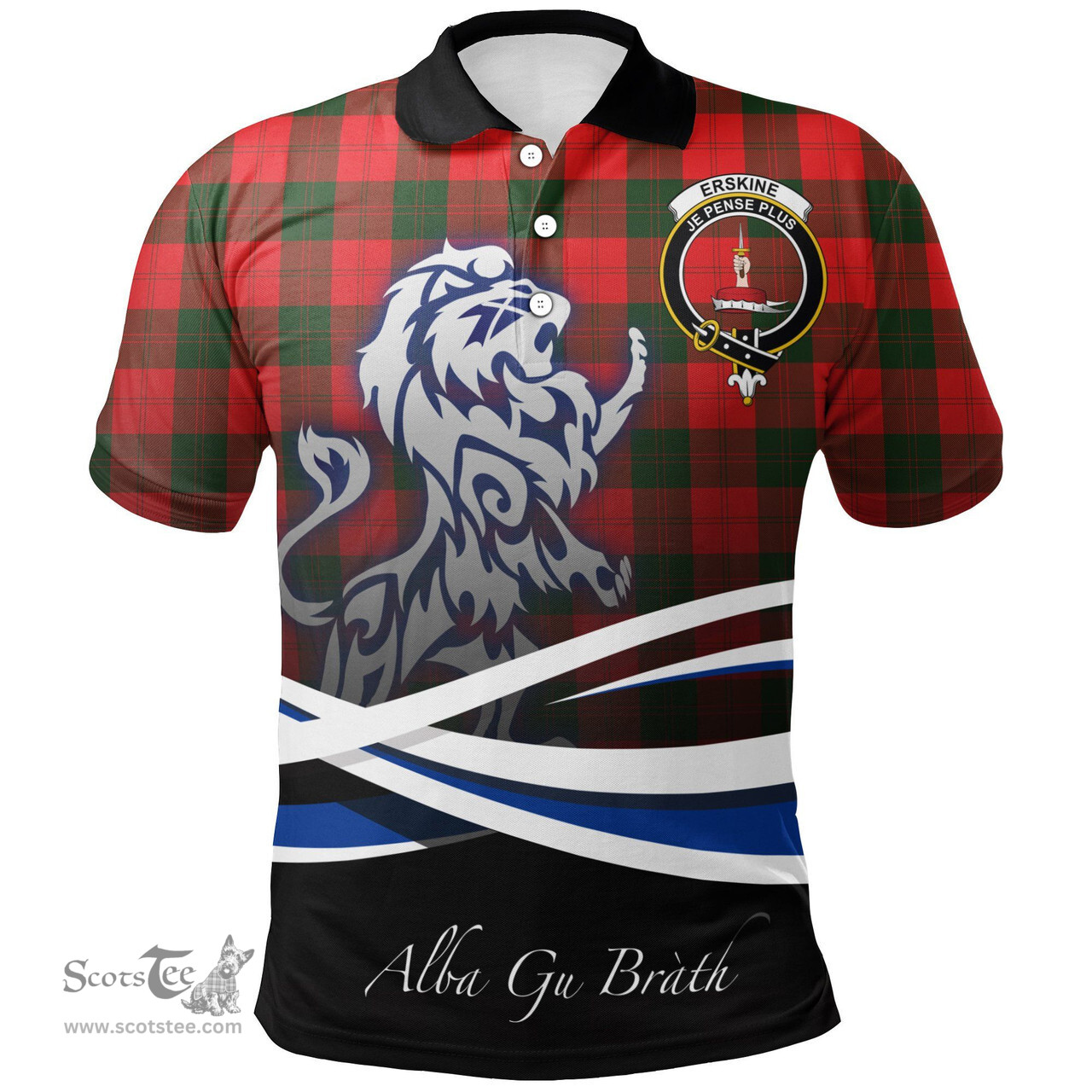 Scottish Erskine Modern Clan Crest Tartan Polo Shirt - Blue Scotland Lion, Tartan Plaid Polo Shirt Scottish Plaid Tartan Plaid - ScotsTee - scotstee.com