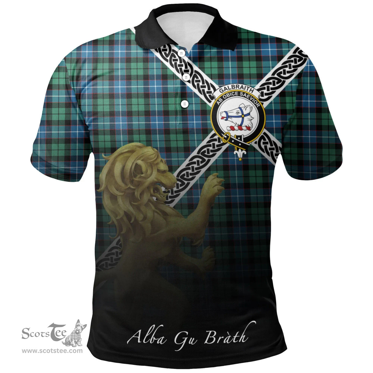 Scottish Galbraith Ancient Clan Crest Tartan Polo Shirt - Celtic with Scotland Lion, Tartan Plaid Polo Shirt Scottish Plaid Tartan Plaid - ScotsTee - scotstee.com