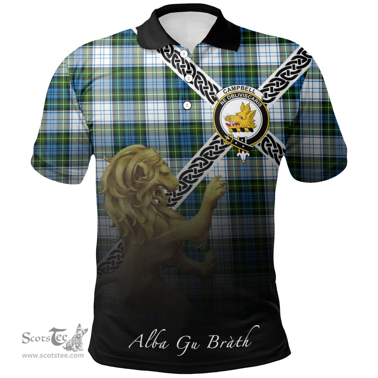 Scottish Campbell Dress Ancient Clan Crest Tartan Polo Shirt - Celtic with Scotland Lion, Tartan Plaid Polo Shirt Scottish Plaid Tartan Plaid - ScotsTee - scotstee.com
