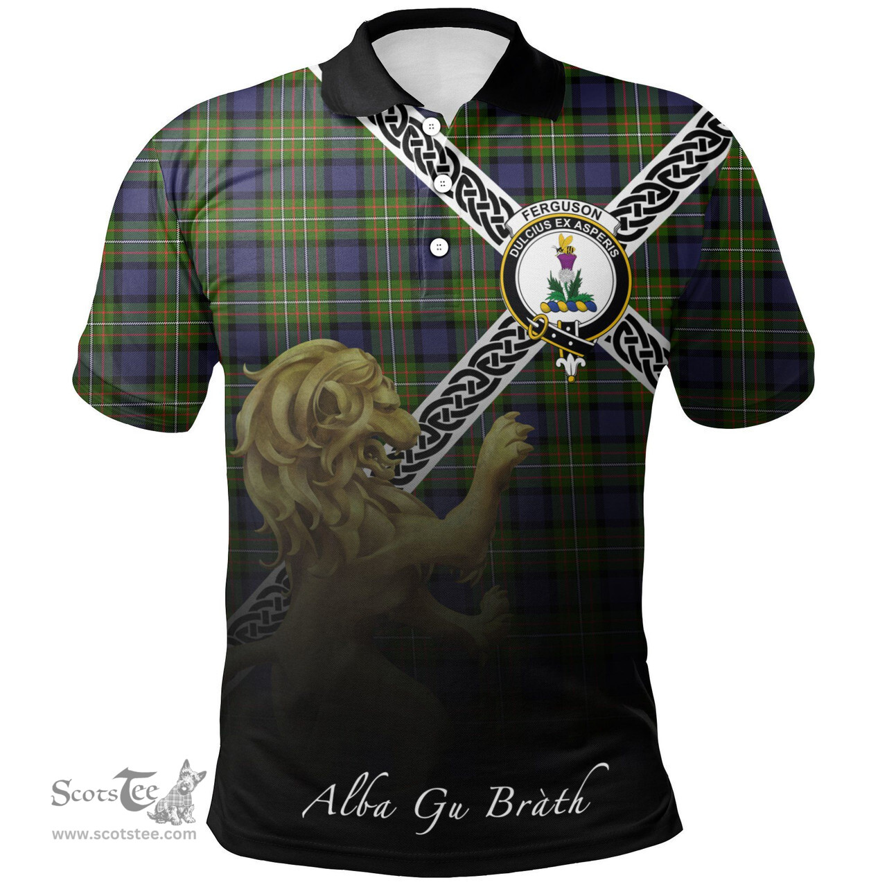 Scottish Fergusson Modern Clan Crest Tartan Polo Shirt - Celtic with Scotland Lion, Tartan Plaid Polo Shirt Scottish Plaid Tartan Plaid - ScotsTee - scotstee.com