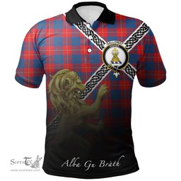 Scottish Galloway Red Clan Crest Tartan Polo Shirt - Celtic with Scotland Lion, Tartan Plaid Polo Shirt Scottish Plaid Tartan Plaid - ScotsTee - scotstee.com