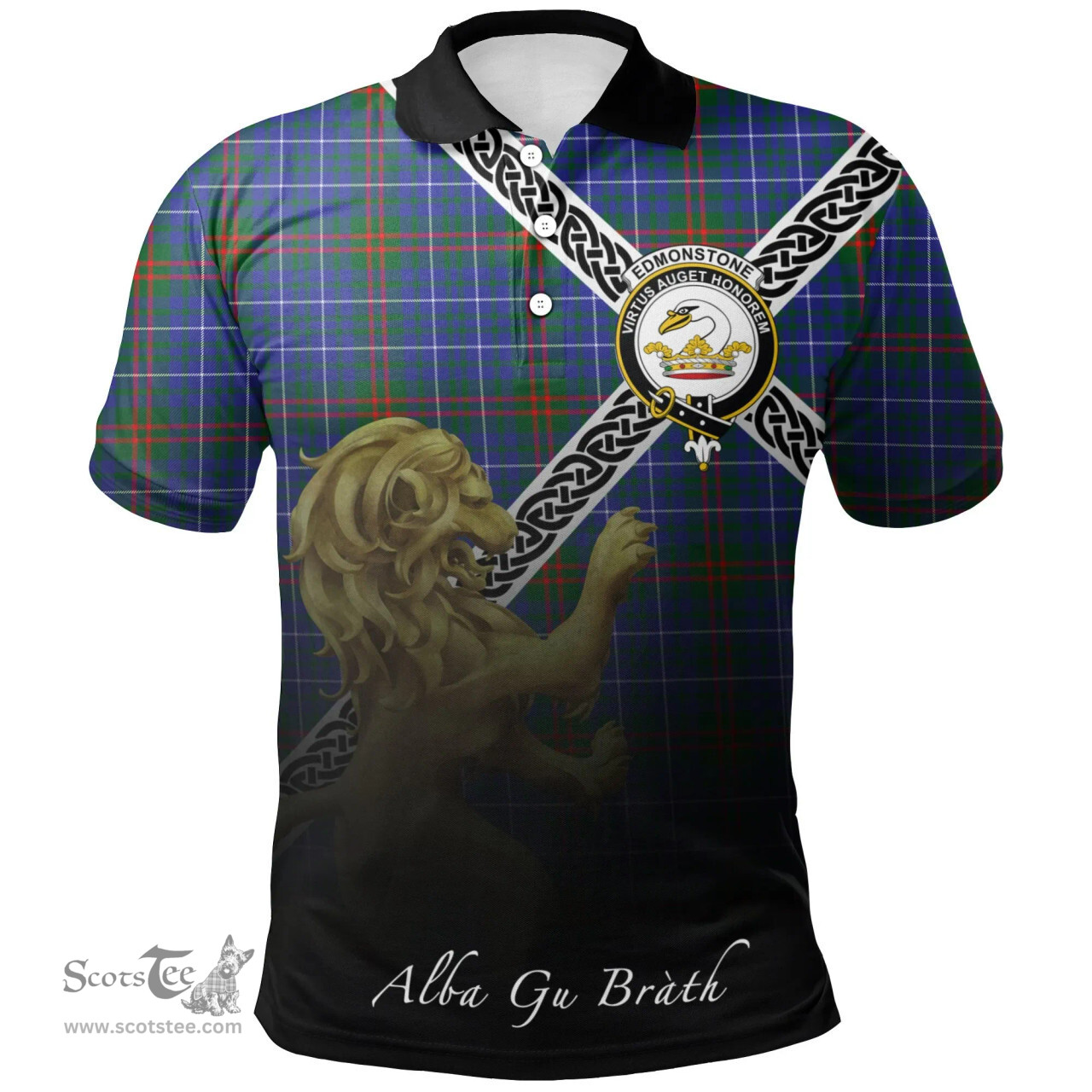 Scottish Edmonstone Clan Crest Tartan Polo Shirt - Celtic with Scotland Lion, Tartan Plaid Polo Shirt Scottish Plaid Tartan Plaid - ScotsTee - scotstee.com