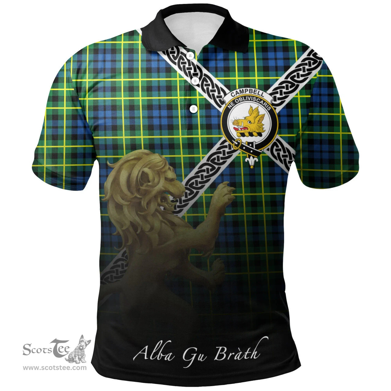 Scottish Campbell of Breadalbane Ancient Clan Crest Tartan Polo Shirt - Celtic with Scotland Lion, Tartan Plaid Polo Shirt Scottish Plaid Tartan Plaid - ScotsTee - scotstee.com