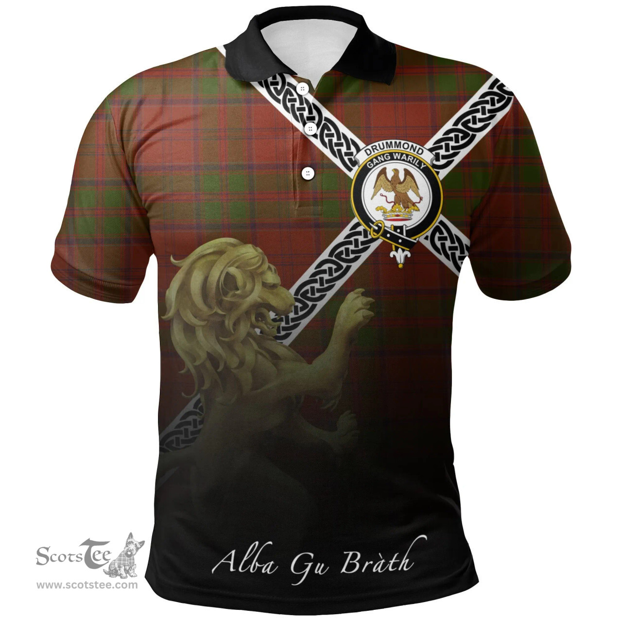 Scottish Drummond Clan Crest Tartan Polo Shirt - Celtic with Scotland Lion, Tartan Plaid Polo Shirt Scottish Plaid Tartan Plaid - ScotsTee - scotstee.com