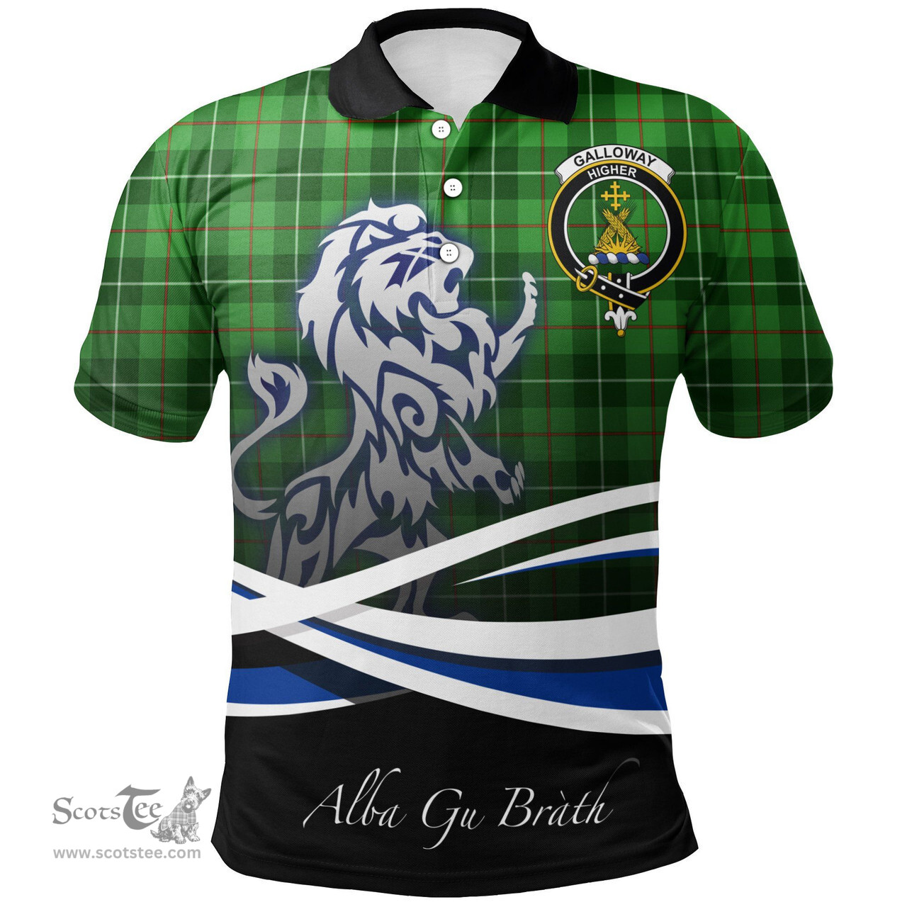 Scottish Galloway District Clan Crest Tartan Polo Shirt - Blue Scotland Lion, Tartan Plaid Polo Shirt Scottish Plaid Tartan Plaid - ScotsTee - scotstee.com