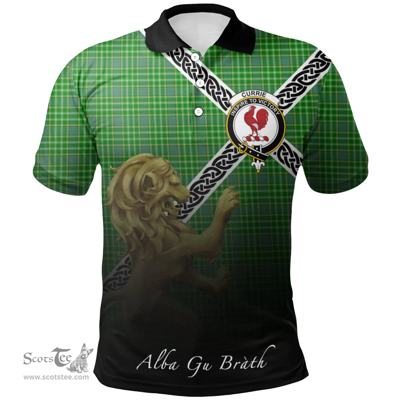 Scottish Currie Clan Crest Tartan Polo Shirt - Celtic with Scotland Lion, Tartan Plaid Polo Shirt Scottish Plaid Tartan Plaid - ScotsTee - scotstee.com