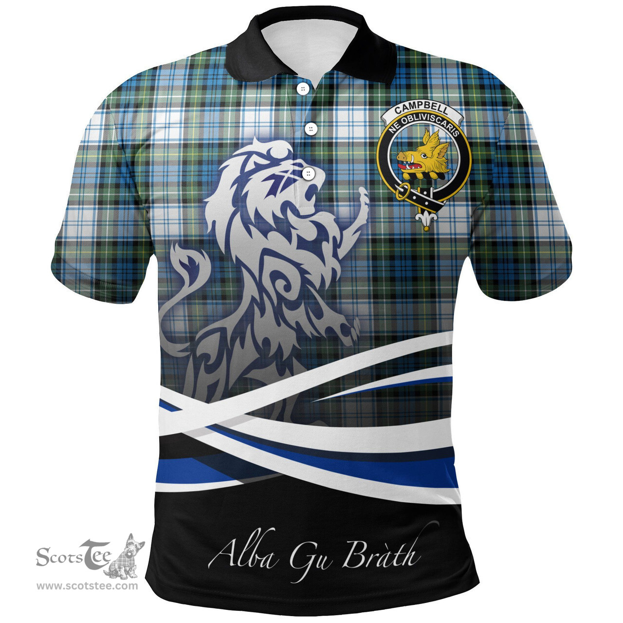 Scottish Campbell Dress Ancient Clan Crest Tartan Polo Shirt - Blue Scotland Lion, Tartan Plaid Polo Shirt Scottish Plaid Tartan Plaid - ScotsTee - scotstee.com