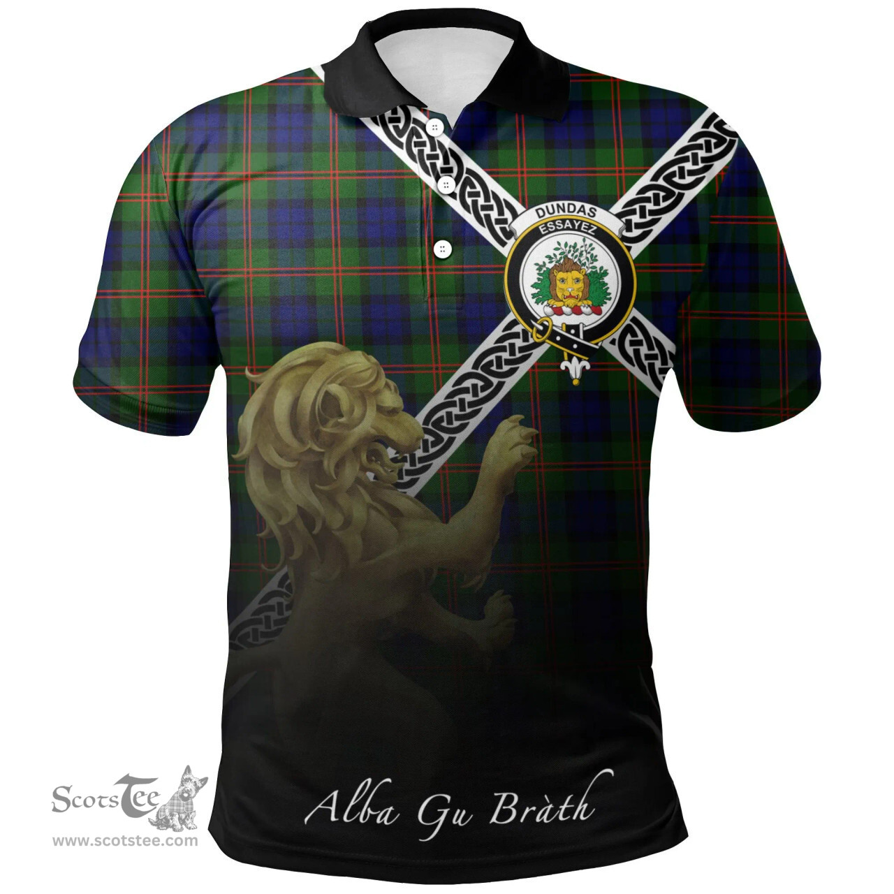 Scottish Dundas Modern Clan Crest Tartan Polo Shirt - Celtic with Scotland Lion, Tartan Plaid Polo Shirt Scottish Plaid Tartan Plaid - ScotsTee - scotstee.com