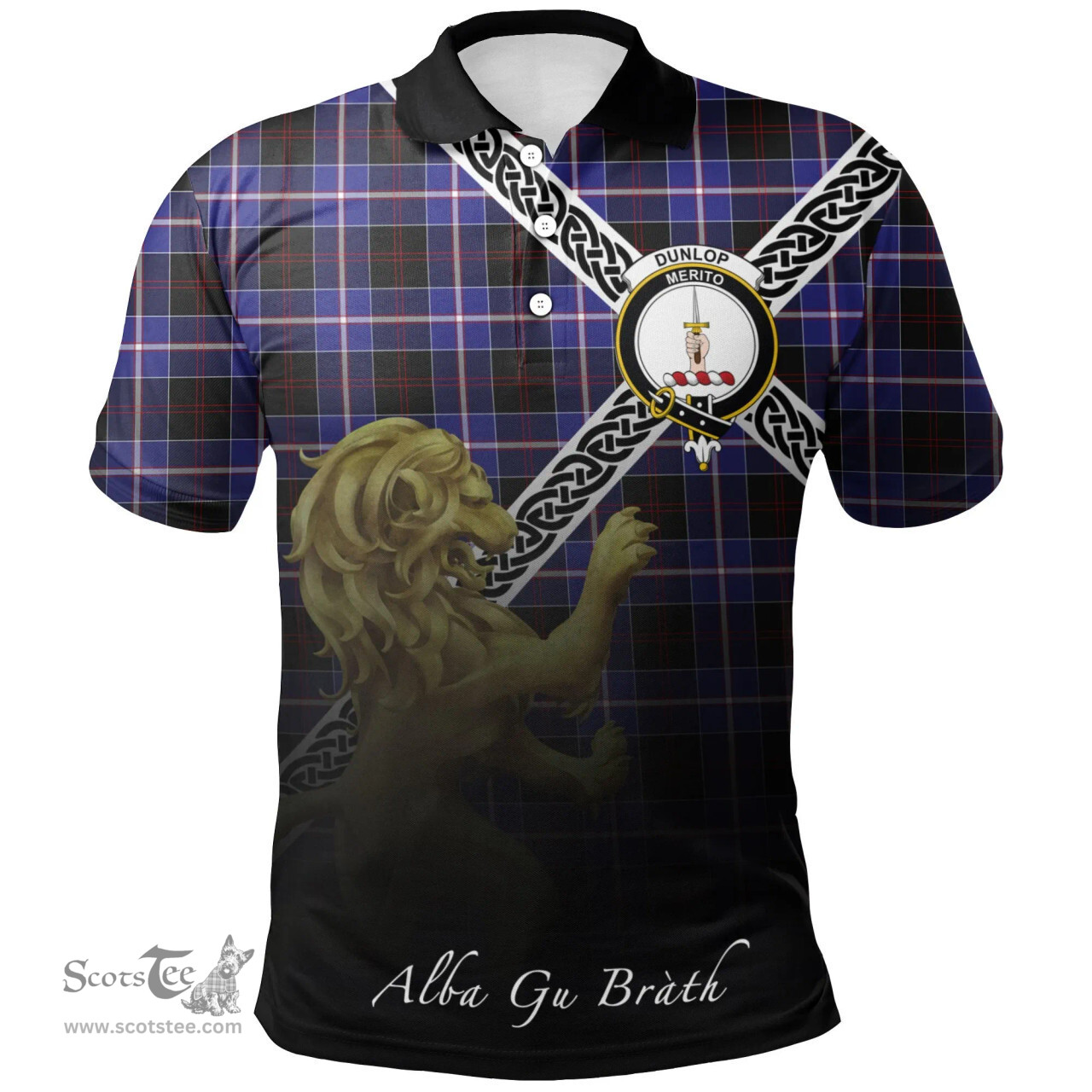 Scottish Dunlop Modern Clan Crest Tartan Polo Shirt - Celtic with Scotland Lion, Tartan Plaid Polo Shirt Scottish Plaid Tartan Plaid - ScotsTee - scotstee.com