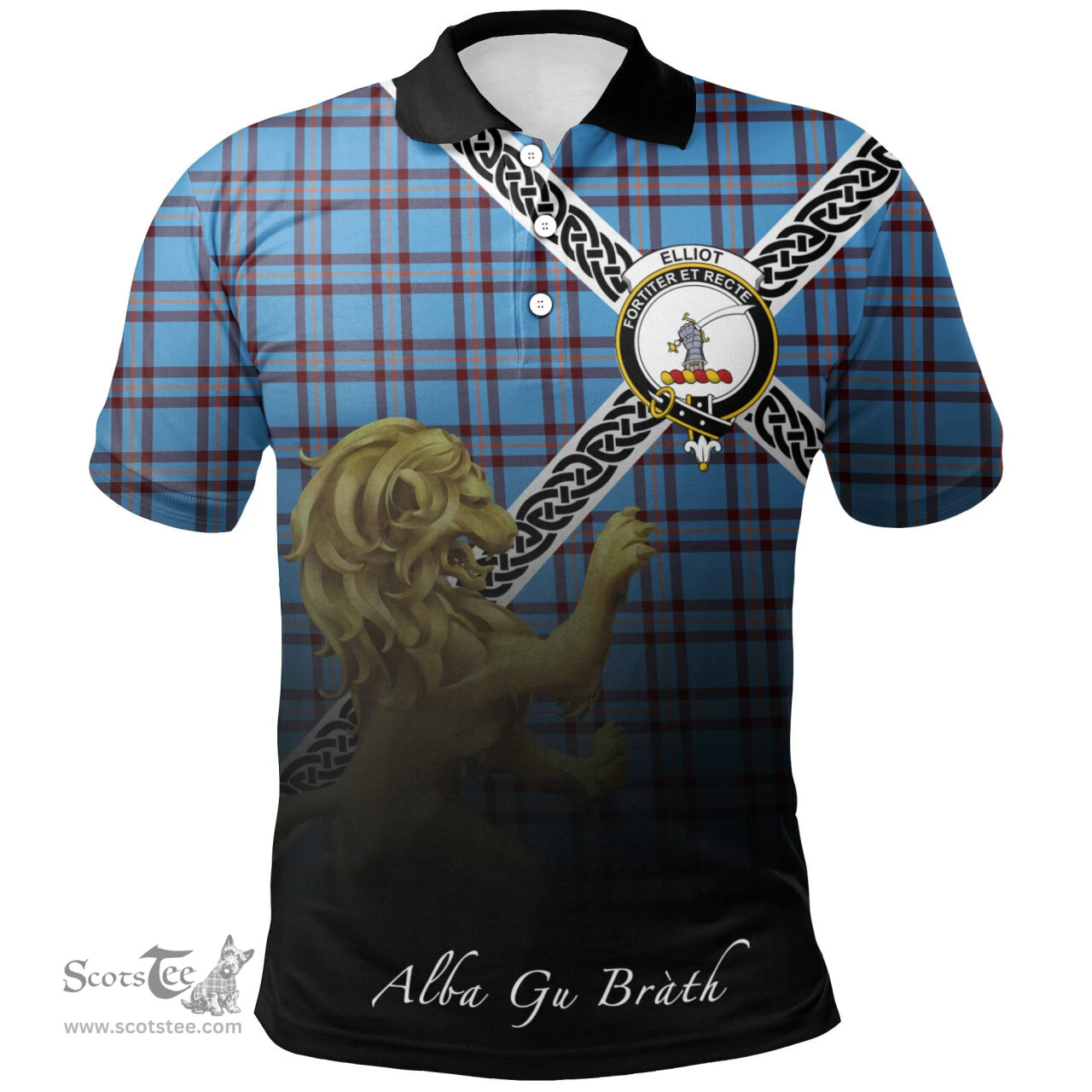 Scottish Elliot Ancient Clan Crest Tartan Polo Shirt - Celtic with Scotland Lion, Tartan Plaid Polo Shirt Scottish Plaid Tartan Plaid - ScotsTee - scotstee.com