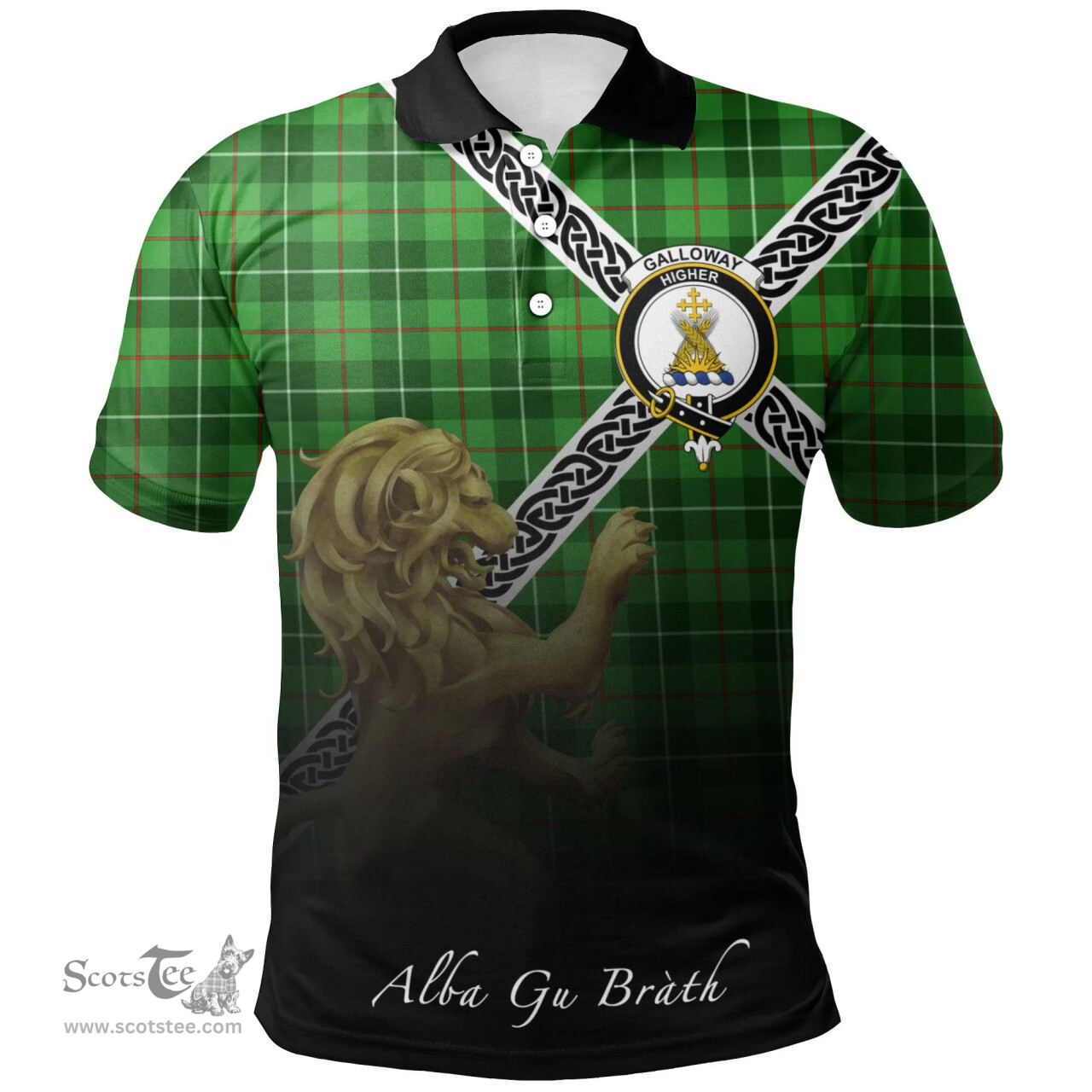Scottish Galloway District Clan Crest Tartan Polo Shirt - Celtic with Scotland Lion, Tartan Plaid Polo Shirt Scottish Plaid Tartan Plaid - ScotsTee - scotstee.com