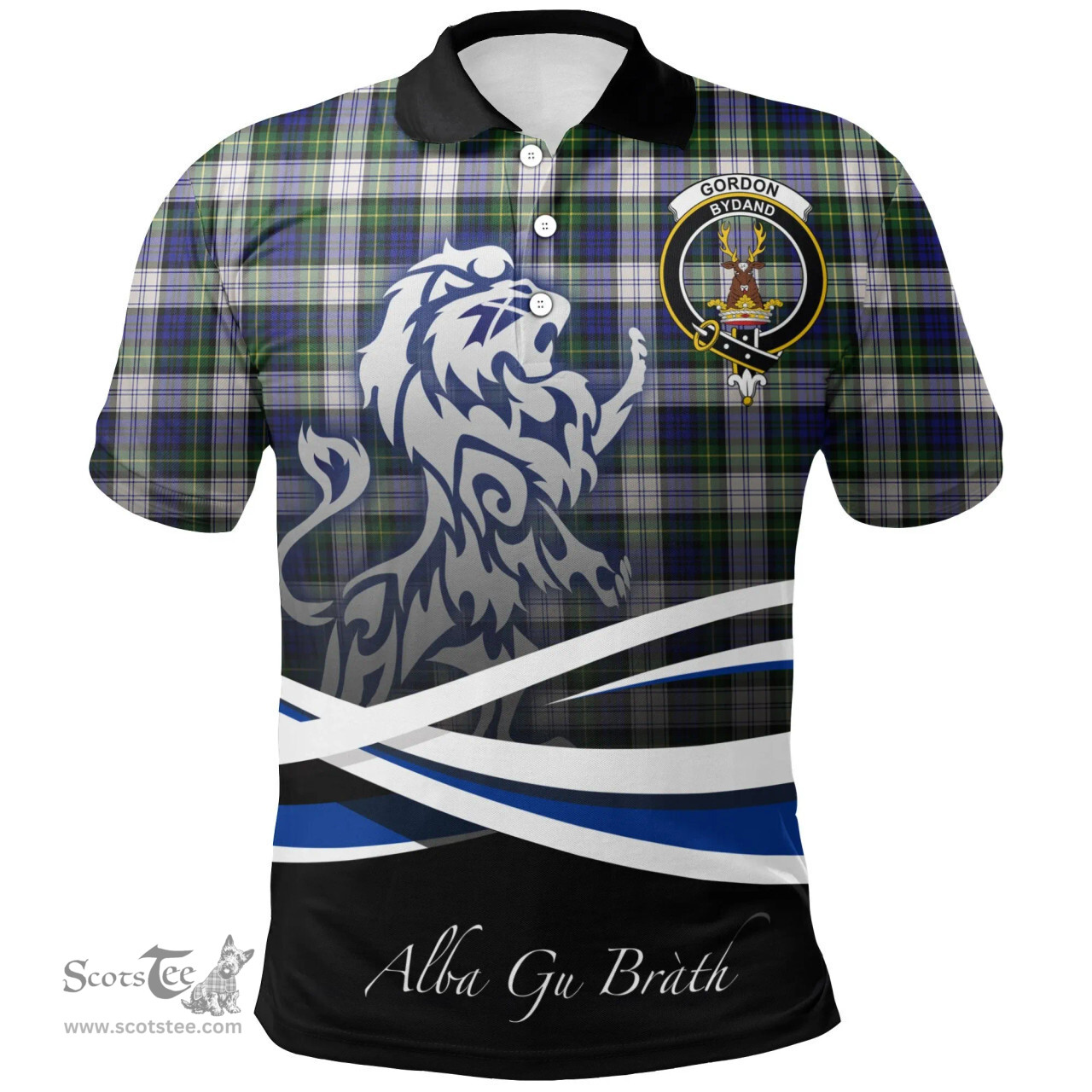 Scottish Gordon Dress Modern Clan Crest Tartan Polo Shirt - Blue Scotland Lion, Tartan Plaid Polo Shirt Scottish Plaid Tartan Plaid - ScotsTee - scotstee.com