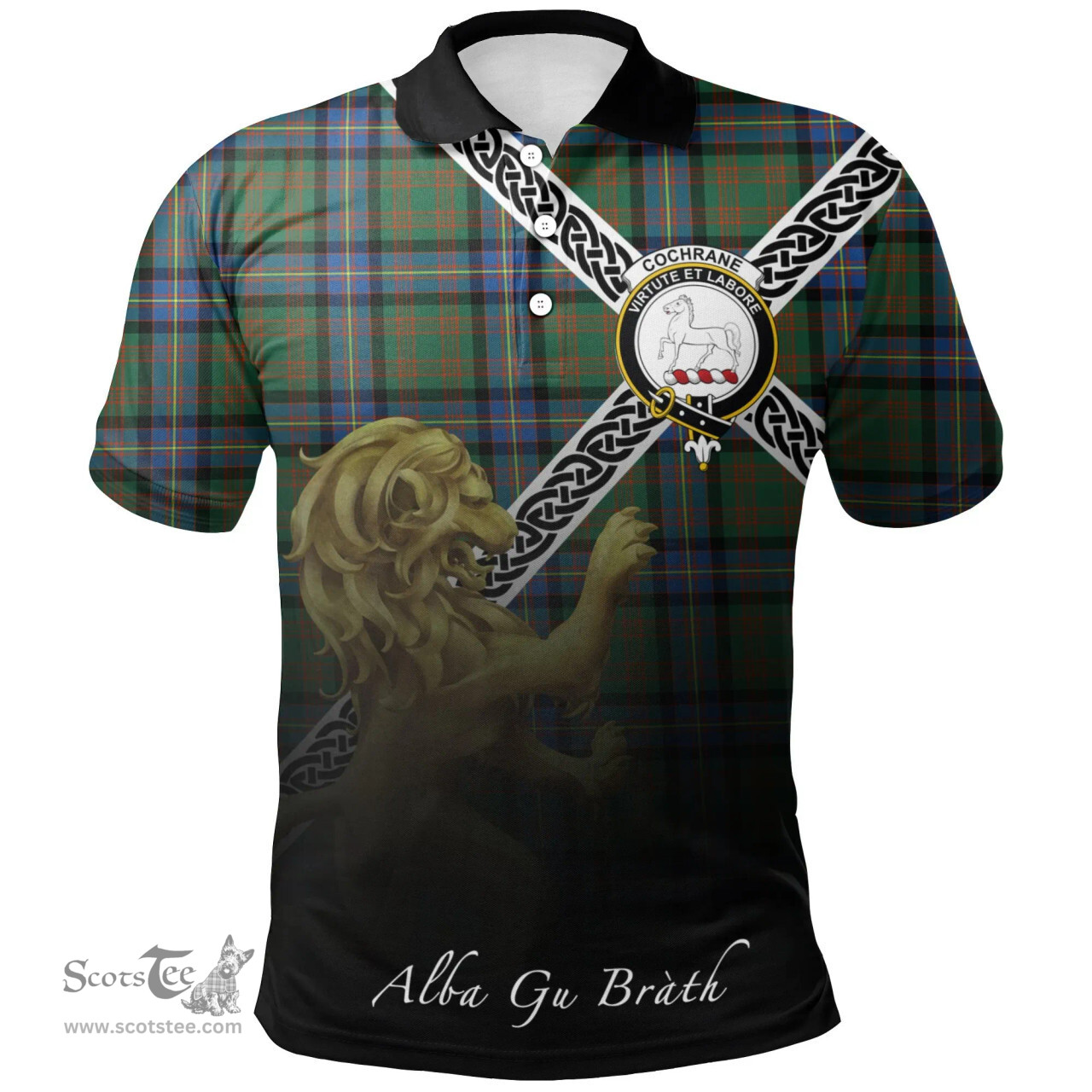 Scottish Cochrane Ancient Clan Crest Tartan Polo Shirt - Celtic with Scotland Lion, Tartan Plaid Polo Shirt Scottish Plaid Tartan Plaid - ScotsTee - scotstee.com