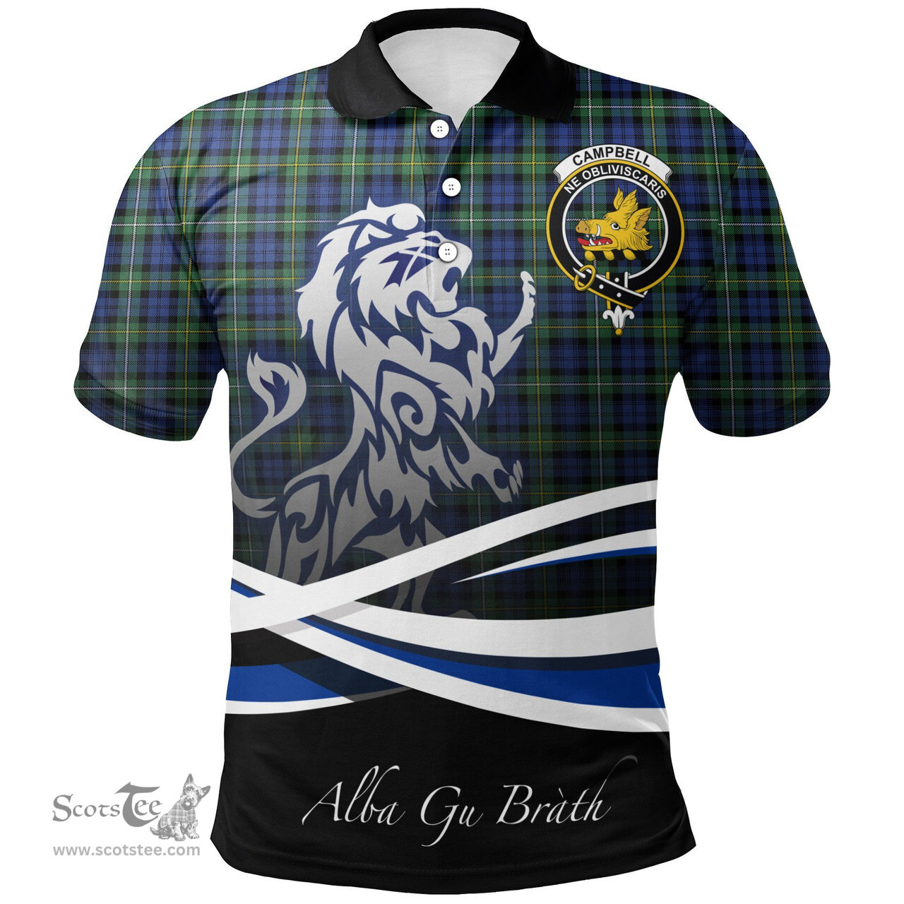 Scottish Campbell Argyll Ancient Clan Crest Tartan Polo Shirt - Blue Scotland Lion, Tartan Plaid Polo Shirt Scottish Plaid Tartan Plaid - ScotsTee - scotstee.com