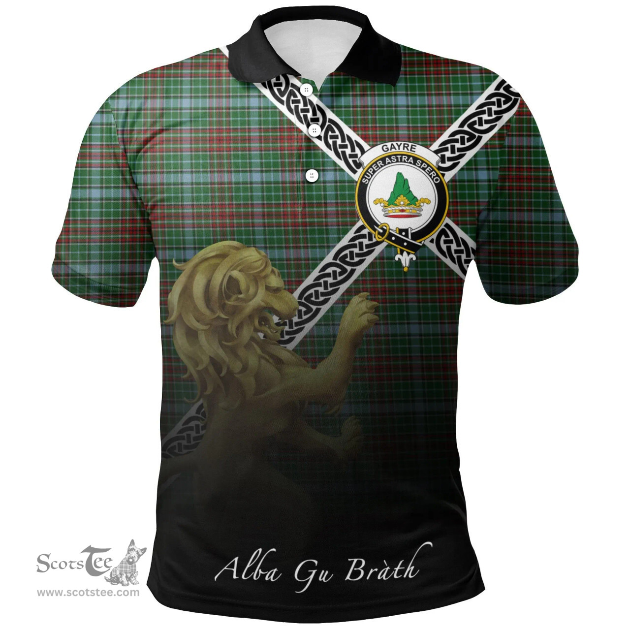 Scottish Gayre Clan Crest Tartan Polo Shirt - Celtic with Scotland Lion, Tartan Plaid Polo Shirt Scottish Plaid Tartan Plaid - ScotsTee - scotstee.com