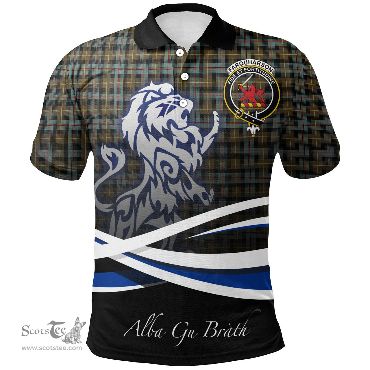 Scottish Farquharson Weathered Clan Crest Tartan Polo Shirt - Blue Scotland Lion, Tartan Plaid Polo Shirt Scottish Plaid Tartan Plaid - ScotsTee - scotstee.com