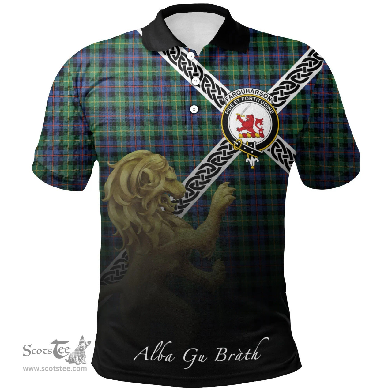 Scottish Farquharson Ancient Clan Crest Tartan Polo Shirt - Celtic with Scotland Lion, Tartan Plaid Polo Shirt Scottish Plaid Tartan Plaid - ScotsTee - scotstee.com