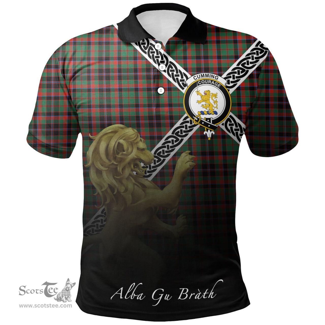 Scottish Cumming Hunting Ancient Clan Crest Tartan Polo Shirt - Celtic with Scotland Lion, Tartan Plaid Polo Shirt Scottish Plaid Tartan Plaid - ScotsTee - scotstee.com