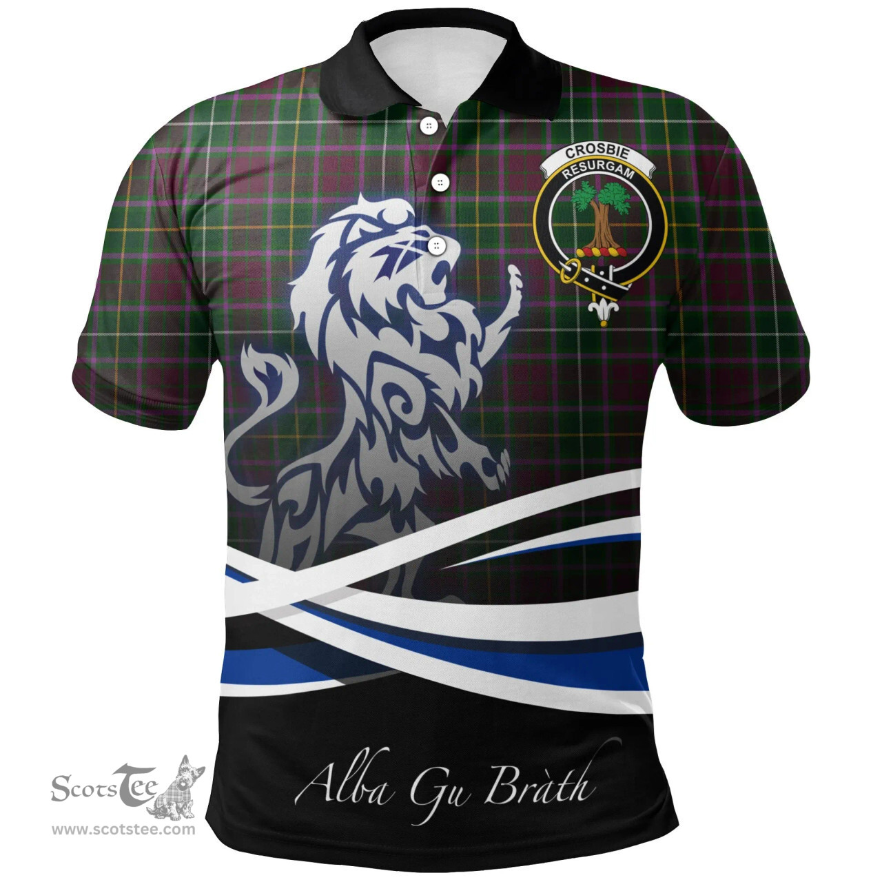 Scottish Crosbie Clan Crest Tartan Polo Shirt - Blue Scotland Lion, Tartan Plaid Polo Shirt Scottish Plaid Tartan Plaid - ScotsTee - scotstee.com