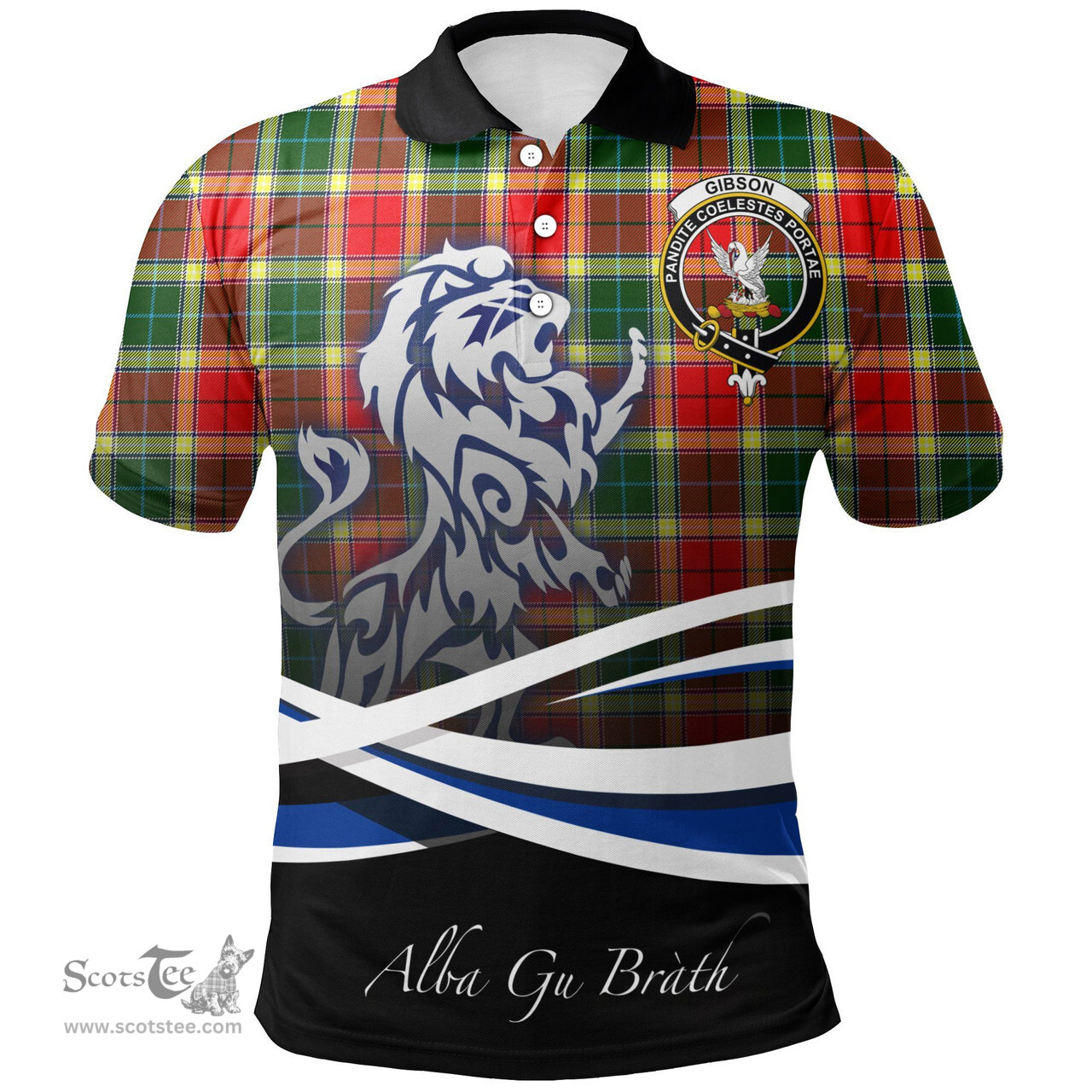 Scottish Gibbs Clan Crest Tartan Polo Shirt - Blue Scotland Lion, Tartan Plaid Polo Shirt Scottish Plaid Tartan Plaid - ScotsTee - scotstee.com