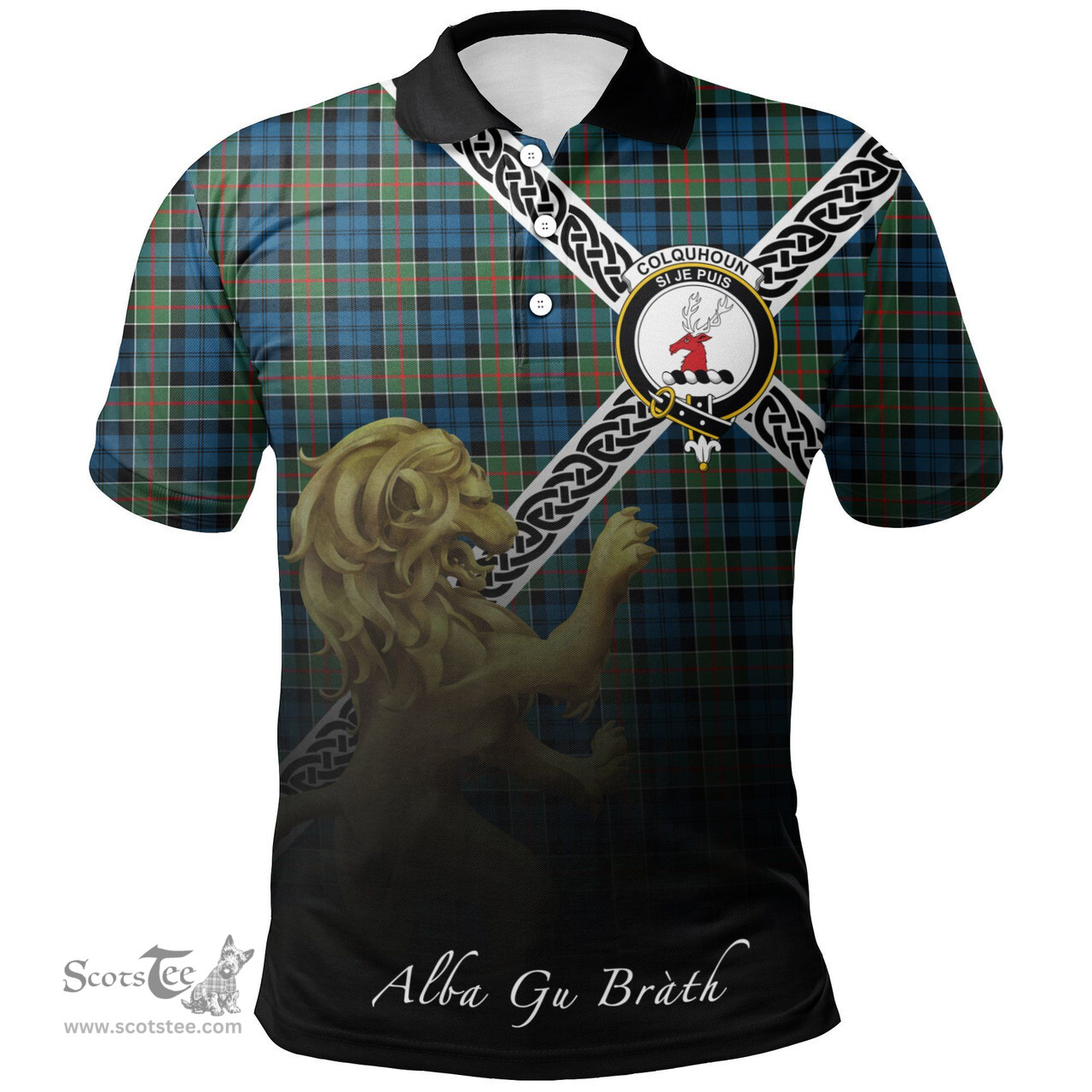 Scottish Colquhoun Ancient Clan Crest Tartan Polo Shirt - Celtic with Scotland Lion, Tartan Plaid Polo Shirt Scottish Plaid Tartan Plaid - ScotsTee - scotstee.com