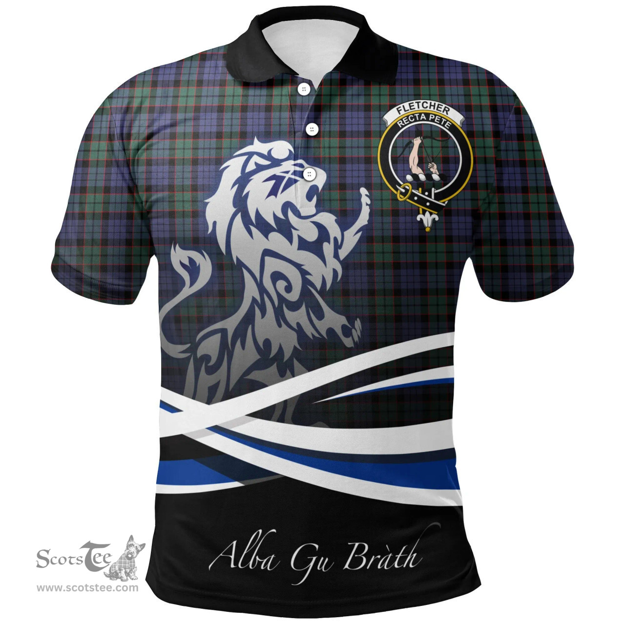 Scottish Fletcher Modern Clan Crest Tartan Polo Shirt - Blue Scotland Lion, Tartan Plaid Polo Shirt Scottish Plaid Tartan Plaid - ScotsTee - scotstee.com