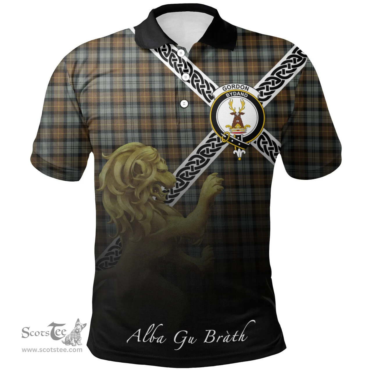 Scottish Gordon Weathered Clan Crest Tartan Polo Shirt - Celtic with Scotland Lion, Tartan Plaid Polo Shirt Scottish Plaid Tartan Plaid - ScotsTee - scotstee.com