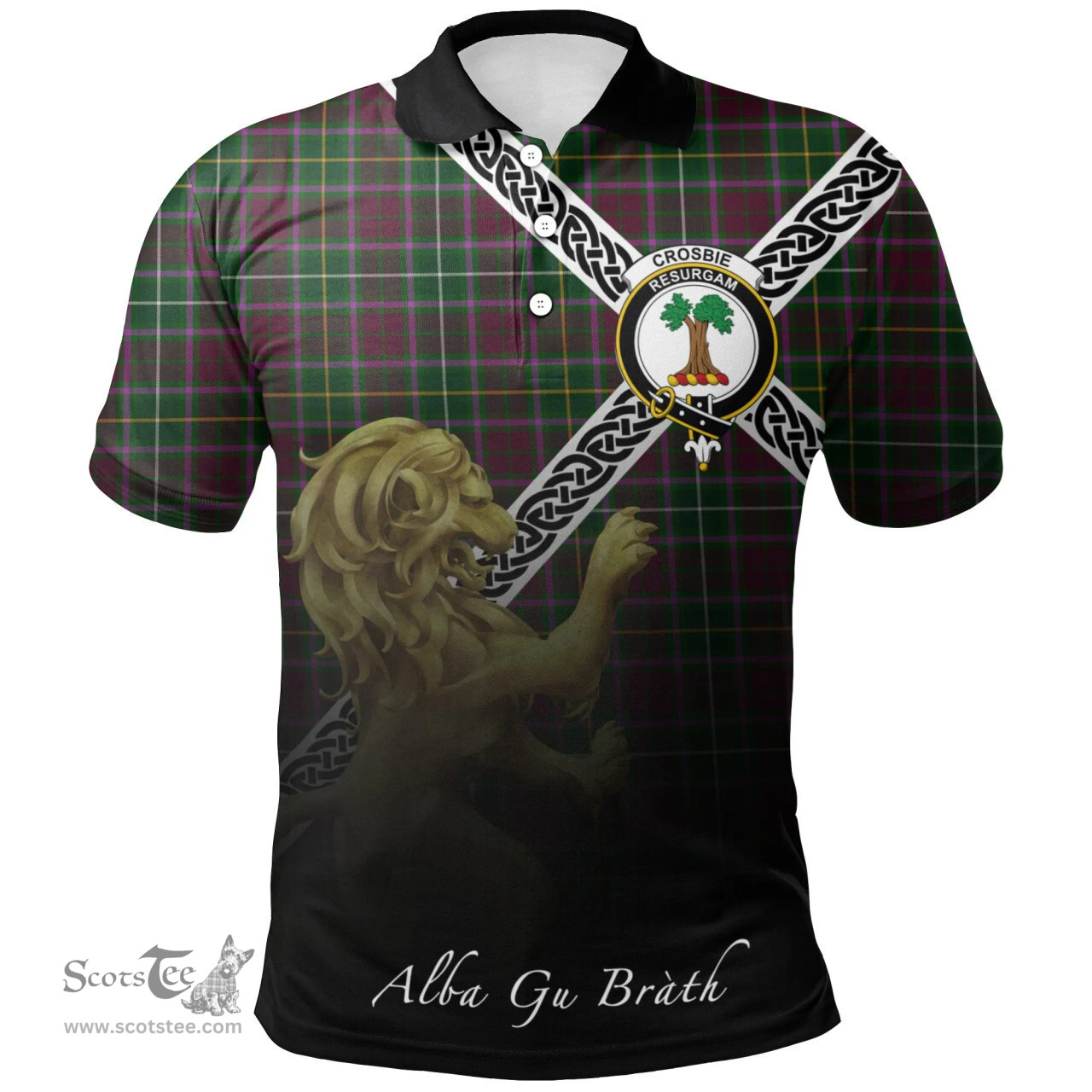 Scottish Crosbie Clan Crest Tartan Polo Shirt - Celtic with Scotland Lion, Tartan Plaid Polo Shirt Scottish Plaid Tartan Plaid - ScotsTee - scotstee.com