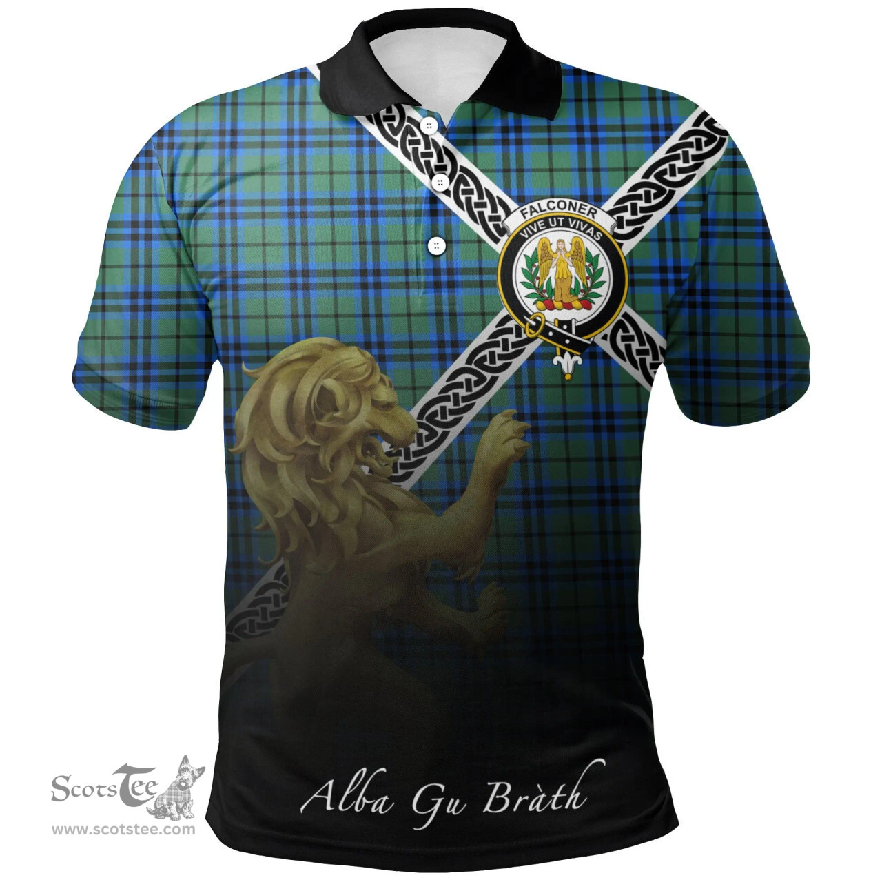 Scottish Falconer Clan Crest Tartan Polo Shirt - Celtic with Scotland Lion, Tartan Plaid Polo Shirt Scottish Plaid Tartan Plaid - ScotsTee - scotstee.com