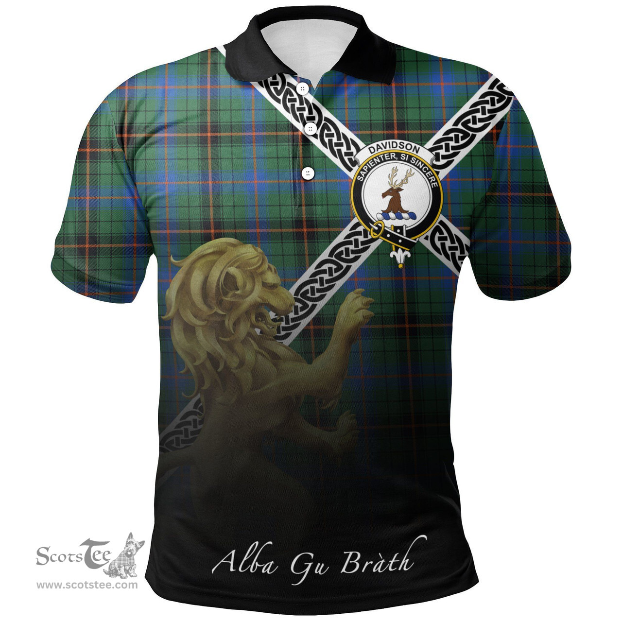 Scottish Davidson Ancient Clan Crest Tartan Polo Shirt - Celtic with Scotland Lion, Tartan Plaid Polo Shirt Scottish Plaid Tartan Plaid - ScotsTee - scotstee.com