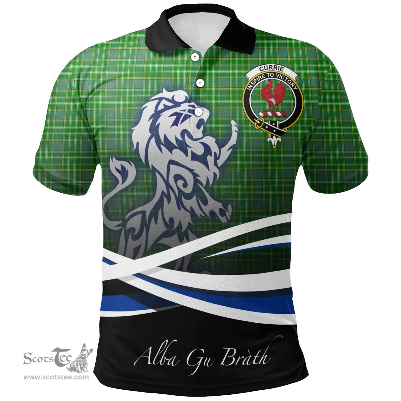 Scottish Currie Clan Crest Tartan Polo Shirt - Blue Scotland Lion, Tartan Plaid Polo Shirt Scottish Plaid Tartan Plaid - ScotsTee - scotstee.com