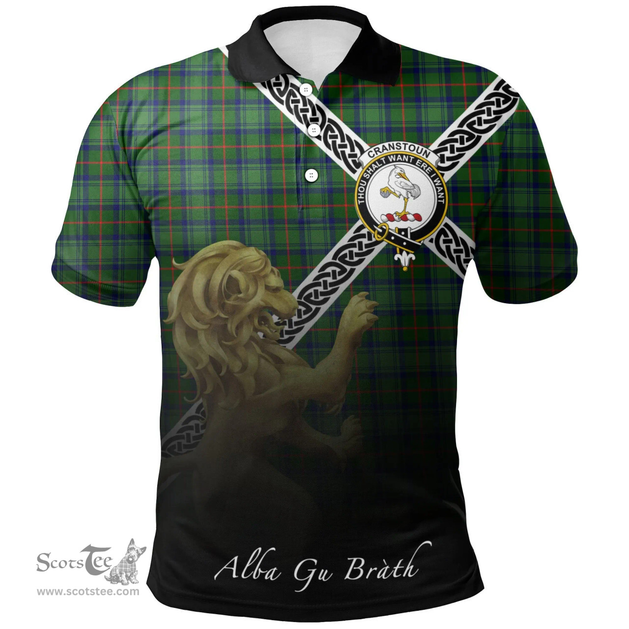 Scottish Cranstoun Clan Crest Tartan Polo Shirt - Celtic with Scotland Lion, Tartan Plaid Polo Shirt Scottish Plaid Tartan Plaid - ScotsTee - scotstee.com