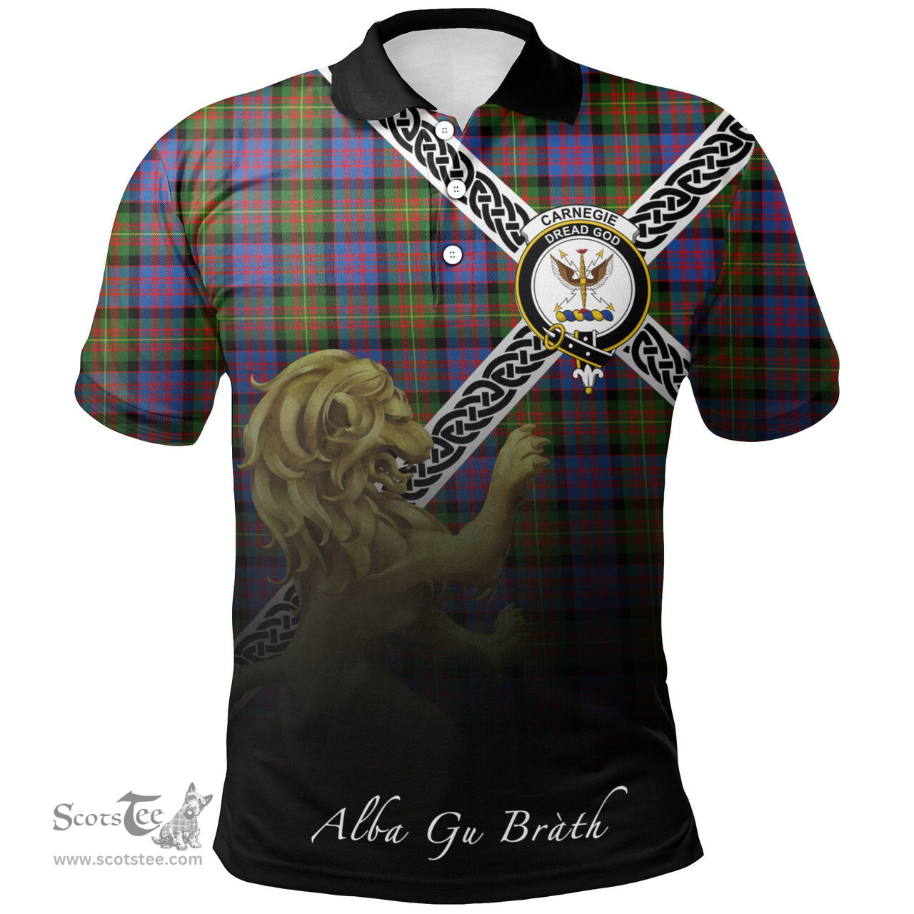 Scottish Carnegie Ancient Clan Crest Tartan Polo Shirt - Celtic with Scotland Lion, Tartan Plaid Polo Shirt Scottish Plaid Tartan Plaid - ScotsTee - scotstee.com