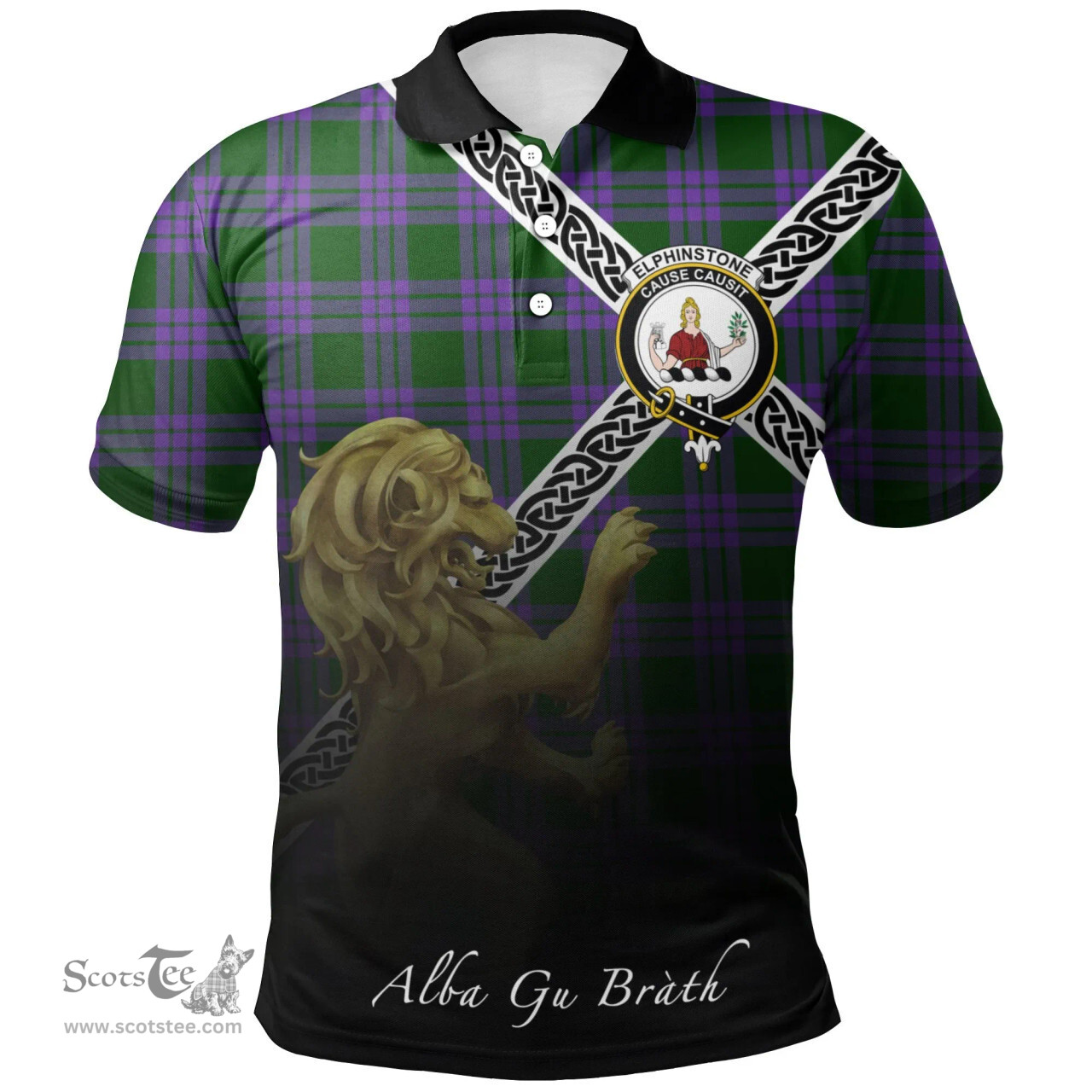 Scottish Elphinstone Clan Crest Tartan Polo Shirt - Celtic with Scotland Lion, Tartan Plaid Polo Shirt Scottish Plaid Tartan Plaid - ScotsTee - scotstee.com