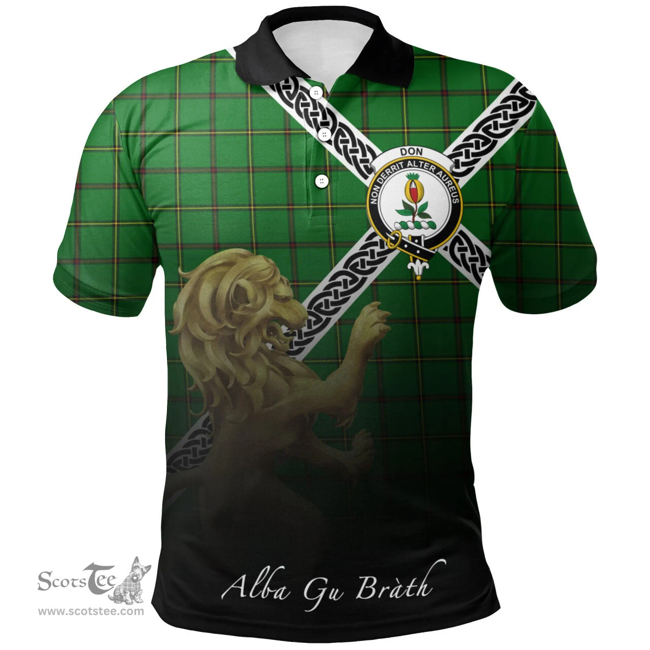 Scottish Don (Tribe-of-Mar) Clan Crest Tartan Polo Shirt - Celtic with Scotland Lion, Tartan Plaid Polo Shirt Scottish Plaid Tartan Plaid - ScotsTee - scotstee.com