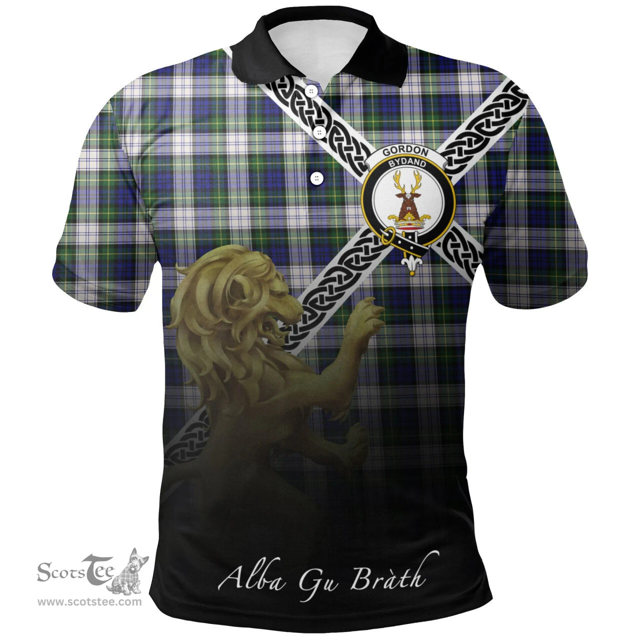 Scottish Gordon Dress Modern Clan Crest Tartan Polo Shirt - Celtic with Scotland Lion, Tartan Plaid Polo Shirt Scottish Plaid Tartan Plaid - ScotsTee - scotstee.com