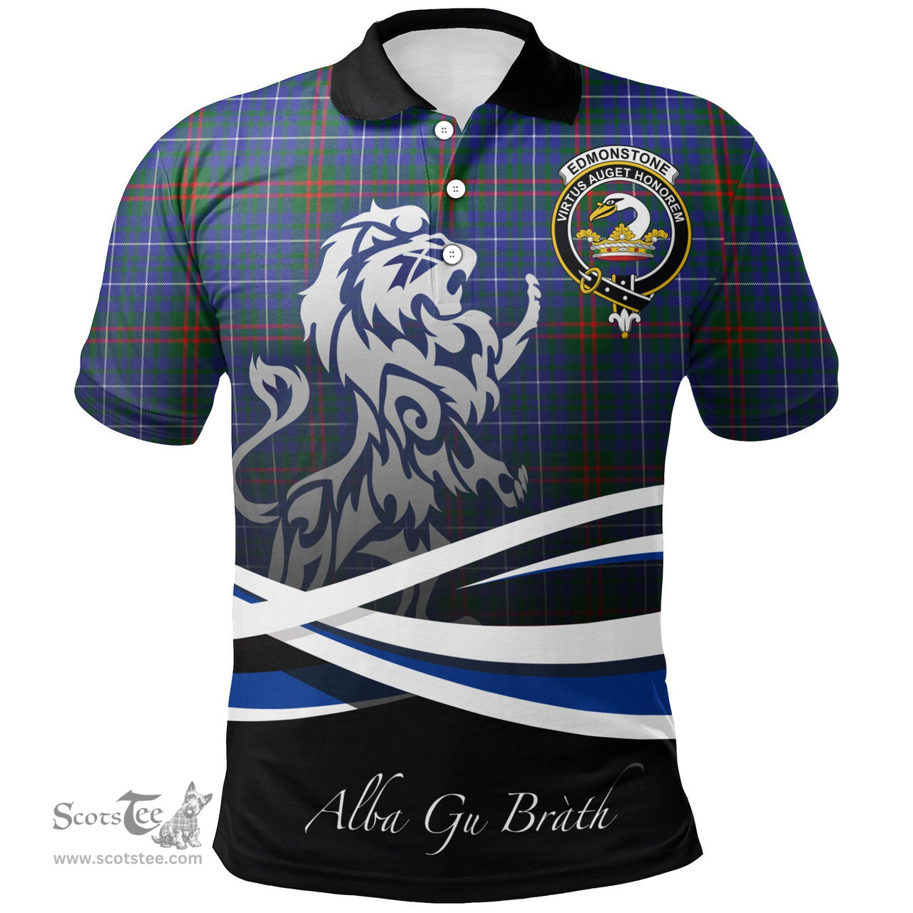 Scottish Edmonstone Clan Crest Tartan Polo Shirt - Blue Scotland Lion, Tartan Plaid Polo Shirt Scottish Plaid Tartan Plaid - ScotsTee - scotstee.com