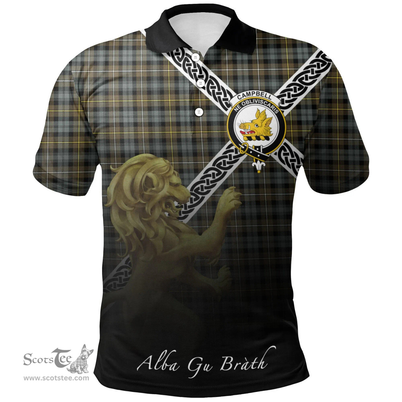 Scottish Campbell Argyll Weathered Clan Crest Tartan Polo Shirt - Celtic with Scotland Lion, Tartan Plaid Polo Shirt Scottish Plaid Tartan Plaid - ScotsTee - scotstee.com