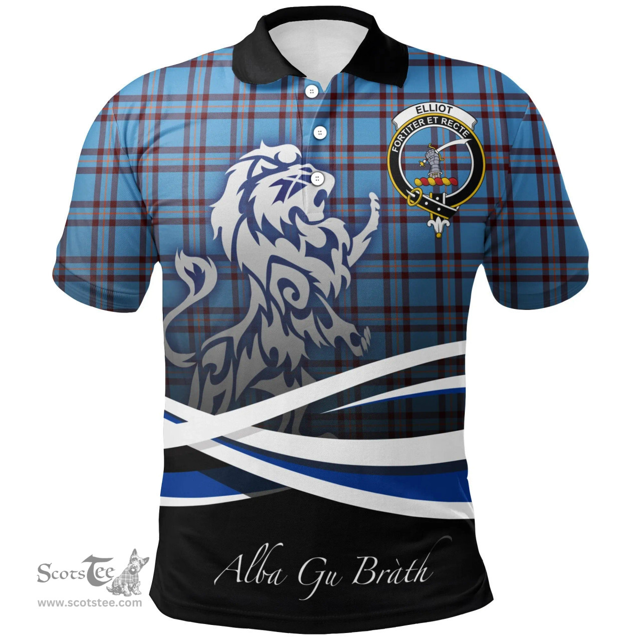 Scottish Elliot Ancient Clan Crest Tartan Polo Shirt - Blue Scotland Lion, Tartan Plaid Polo Shirt Scottish Plaid Tartan Plaid - ScotsTee - scotstee.com
