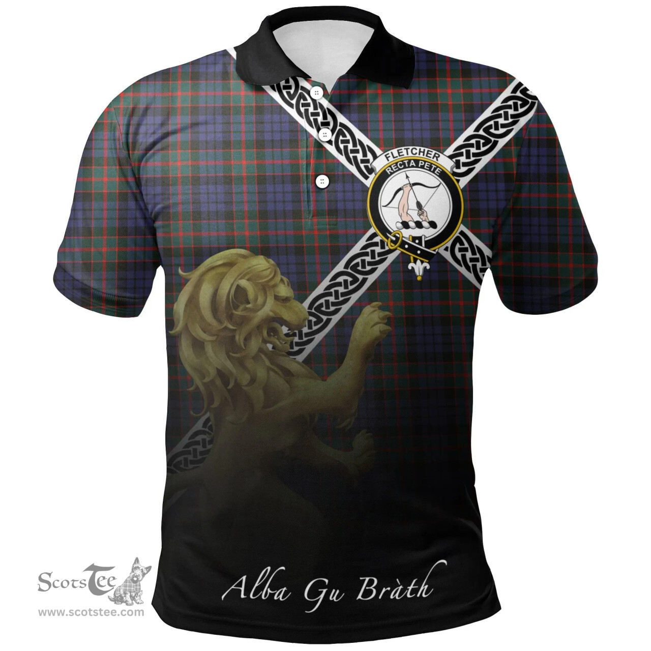 Scottish Fletcher of Dunans Clan Crest Tartan Polo Shirt - Celtic with Scotland Lion, Tartan Plaid Polo Shirt Scottish Plaid Tartan Plaid - ScotsTee - scotstee.com