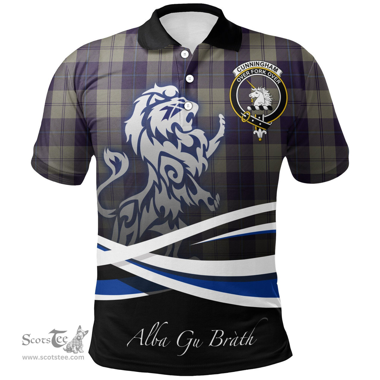 Scottish Cunningham Dress Blue Dancers Clan Crest Tartan Polo Shirt - Blue Scotland Lion, Tartan Plaid Polo Shirt Scottish Plaid Tartan Plaid - ScotsTee - scotstee.com