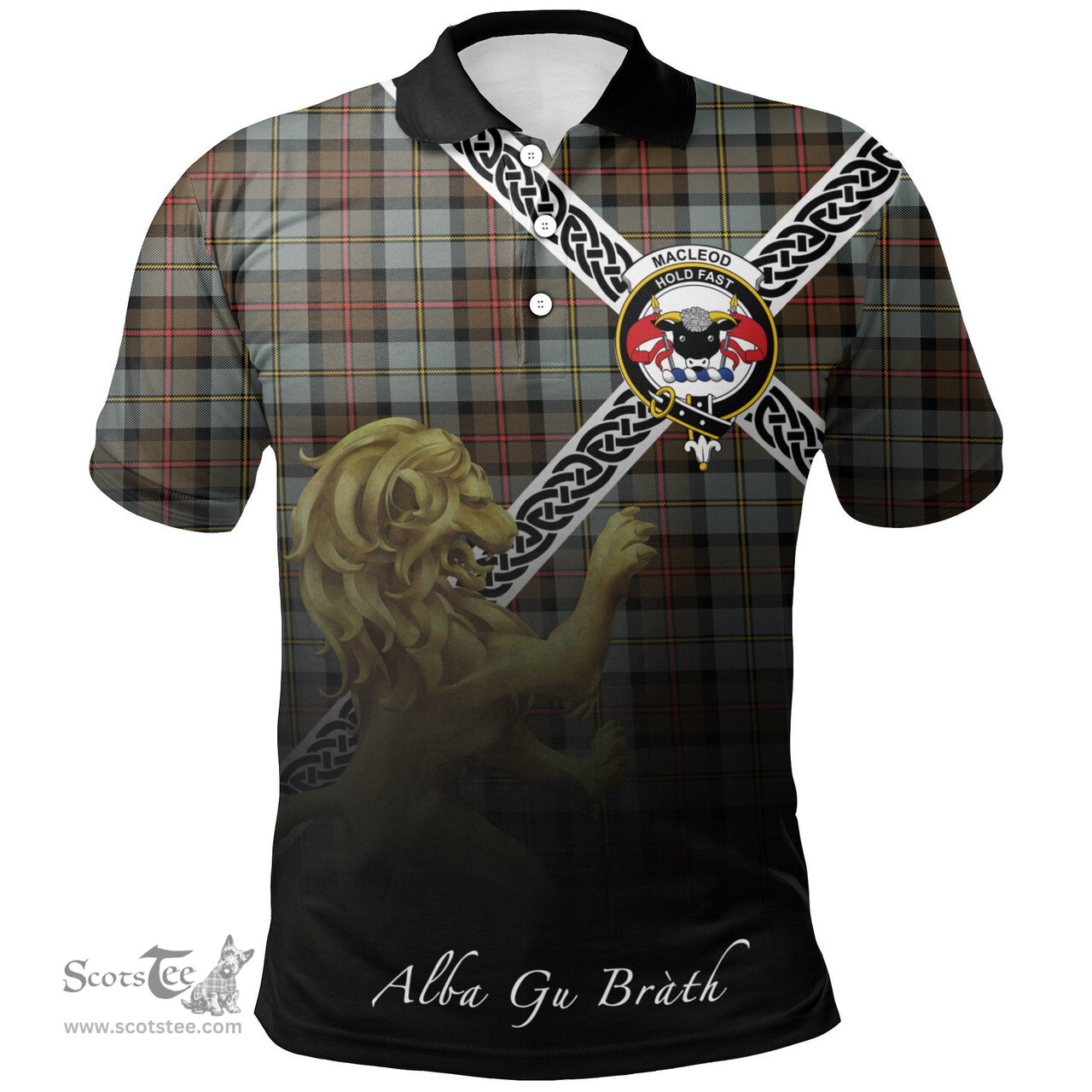 Scottish MacLeod of Harris Weathered Clan Crest Tartan Polo Shirt - Celtic with Scotland Lion, Tartan Plaid Polo Shirt Scottish Plaid Tartan Plaid - ScotsTee - scotstee.com