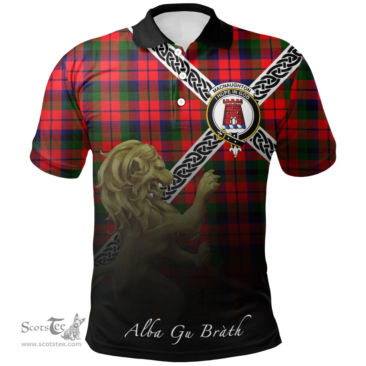 Scottish MacNaughton Modern Clan Crest Tartan Polo Shirt - Celtic with Scotland Lion, Tartan Plaid Polo Shirt Scottish Plaid Tartan Plaid - ScotsTee - scotstee.com