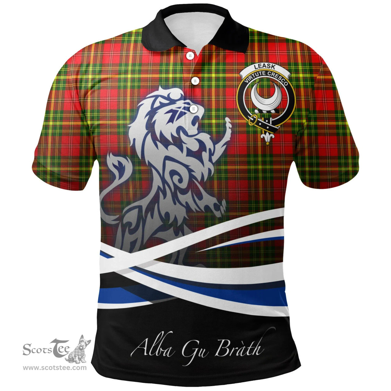 Scottish Leask Clan Crest Tartan Polo Shirt - Blue Scotland Lion, Tartan Plaid Polo Shirt Scottish Plaid Tartan Plaid - ScotsTee - scotstee.com