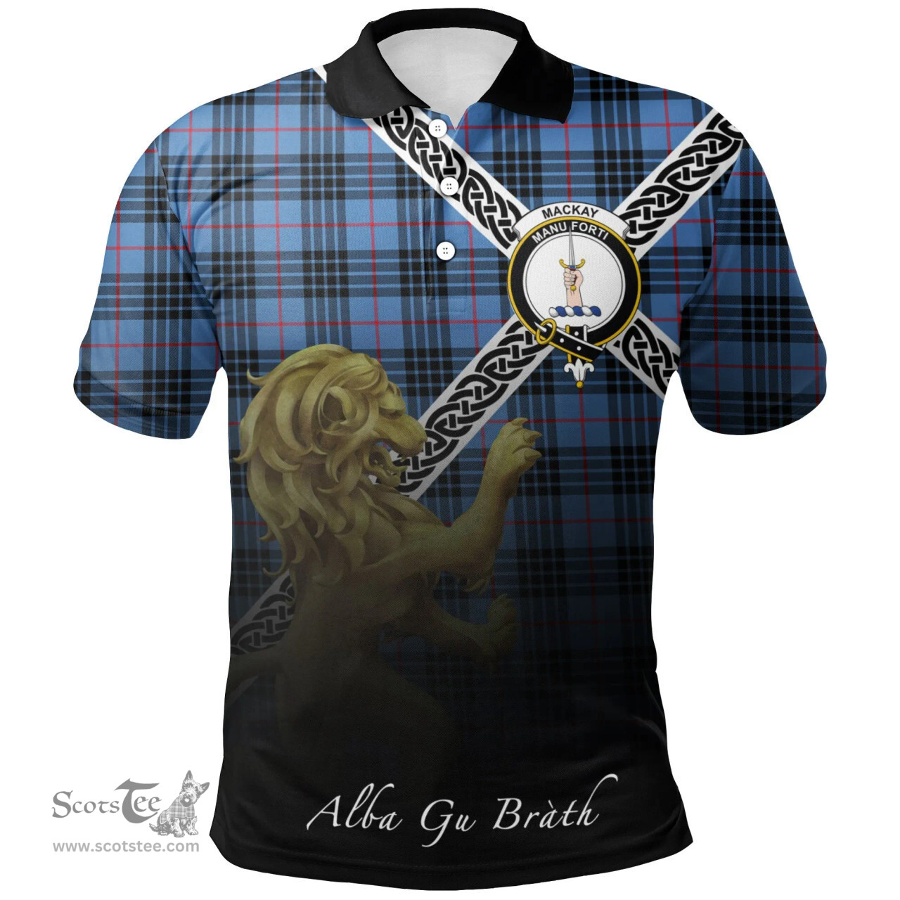 Scottish MacKay Blue Clan Crest Tartan Polo Shirt - Celtic with Scotland Lion, Tartan Plaid Polo Shirt Scottish Plaid Tartan Plaid - ScotsTee - scotstee.com